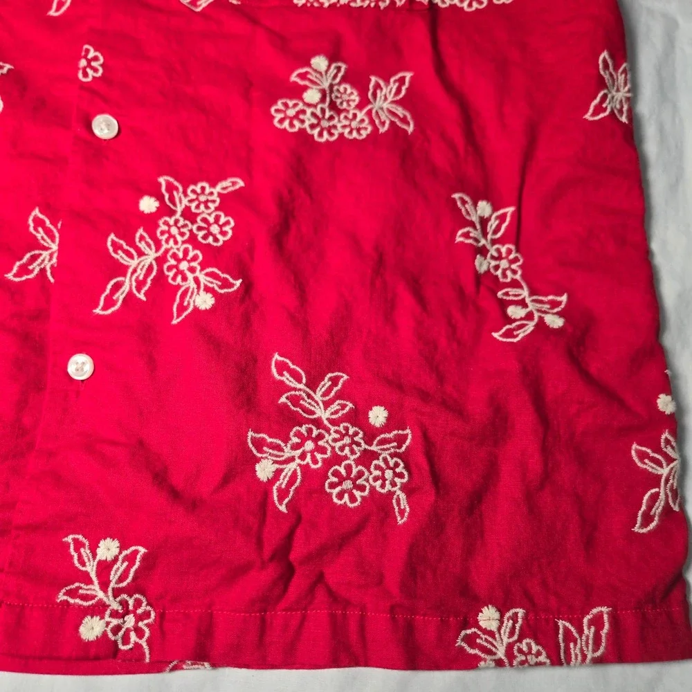 Gap Mens Medium Tall Red Linen Blend Floral Embroidered‎ Short Sleeve Camp Shirt - Picture 3 of 7